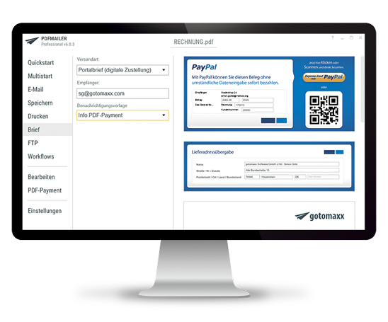 PDF Software PDFMAILER inkl. Payment-Option gotomaxx PDFMAILER 6.0 mon2