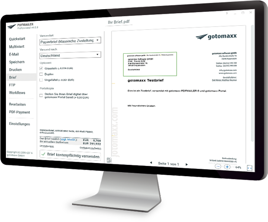 PDF Software PDFMAILER inkl. Briefpostservice gotomaxx PDFMAILER 6.0 mon3